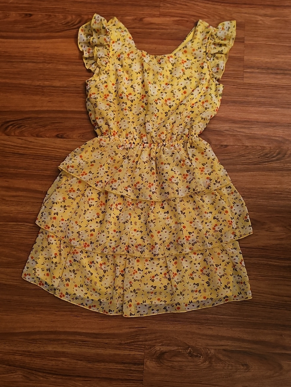 Lily Rose Yellow Floral Tiered Dress with Ruffles